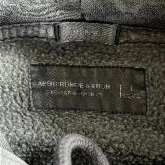 Abercrombie & Fitch Charcoal Hoodie Soft A&F Essentials Gray Large Cropped - Picture 2 of 9